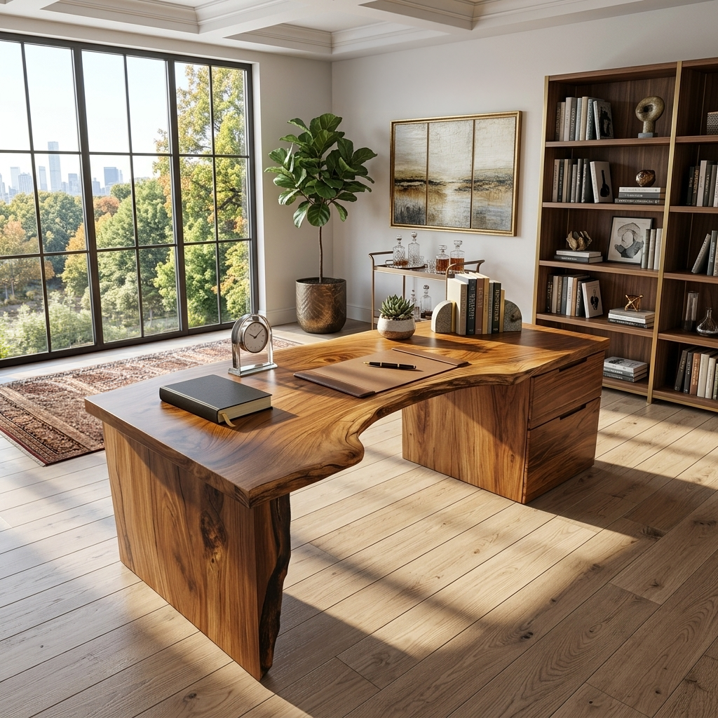 Organic Live Edge Solid Wood Desk with Built-In Drawers - view 3