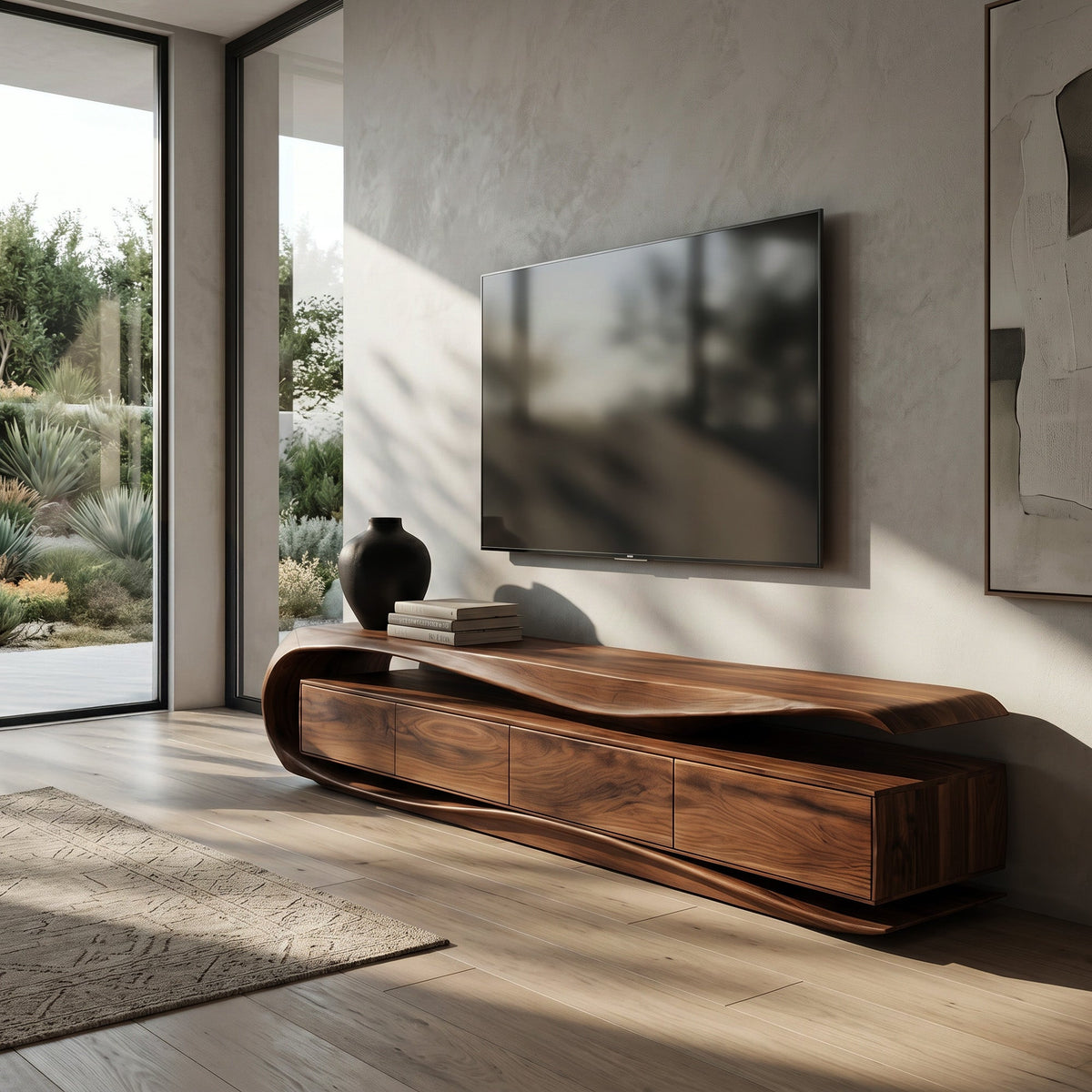 Organic Modern Solid Wood TV Console with Floating Look - view 3