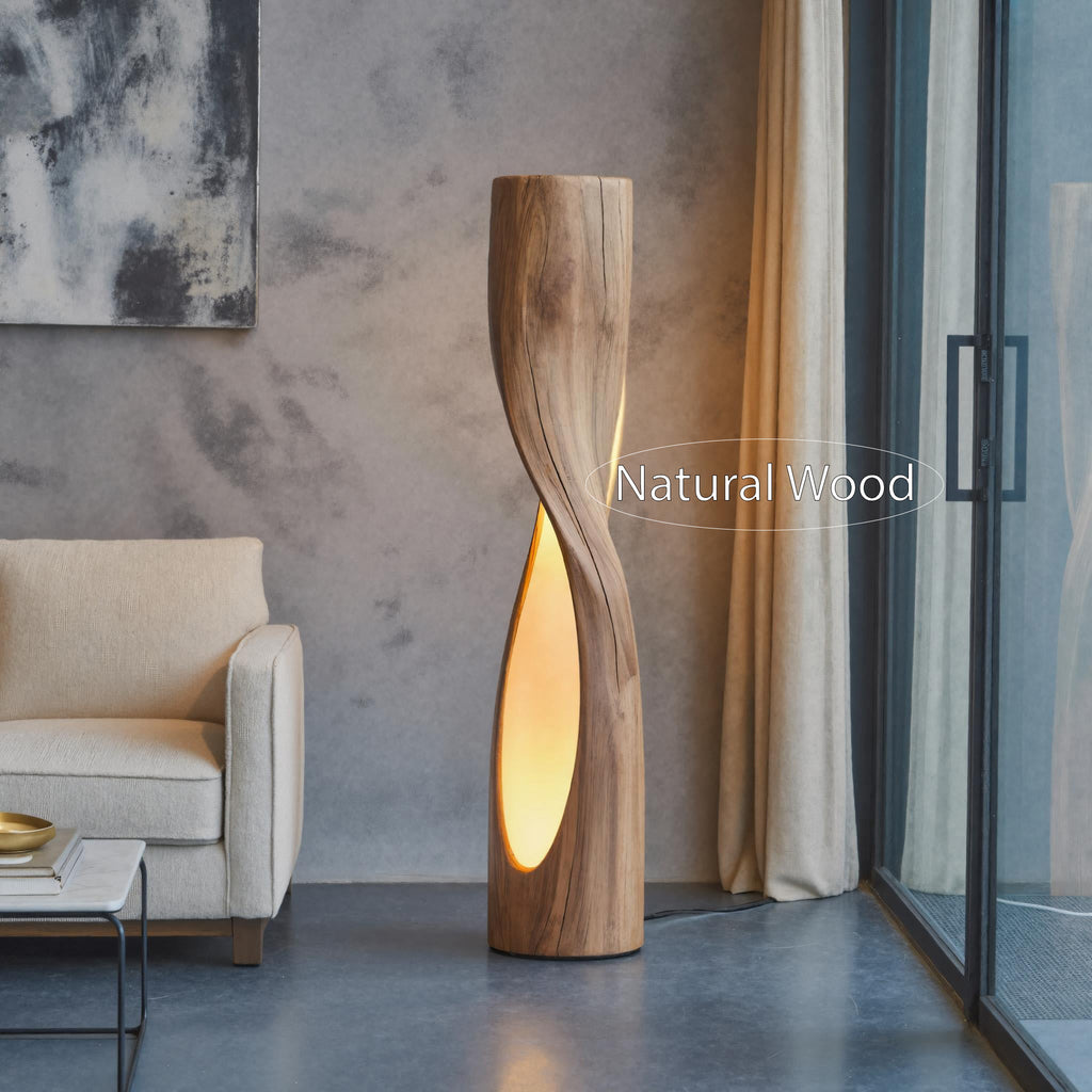 Twisted Solid Wood Floor Lamp with Carved Light Openings - view 5