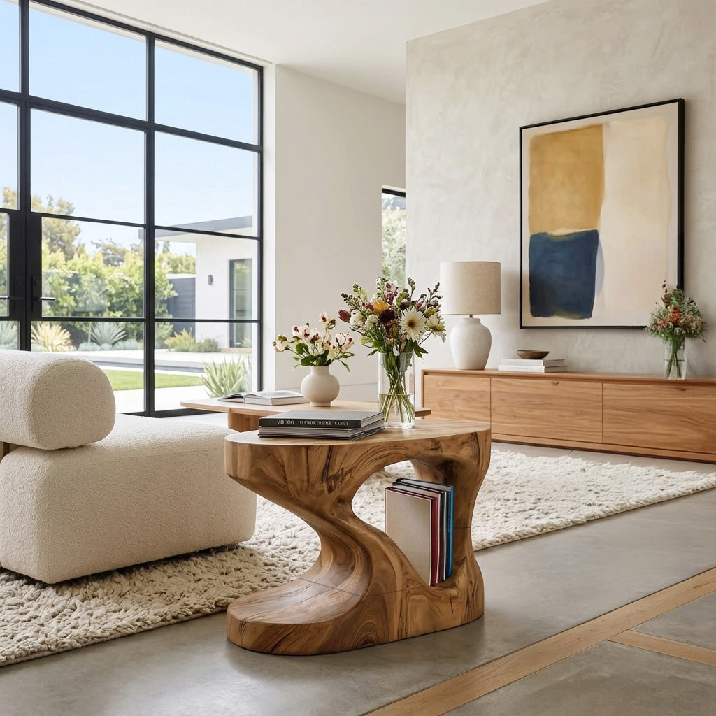 Organic Solid Wood Side Table with Open Cut-Out Center - view 2