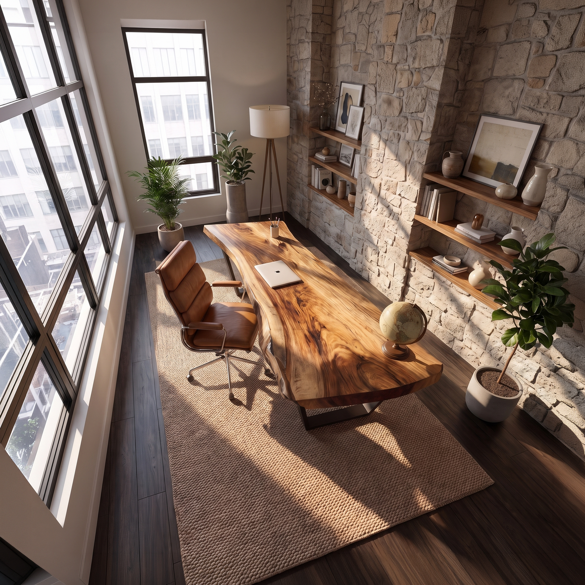 Monkey Pod Solid Wood Desk with Live Edge Top - view 2
