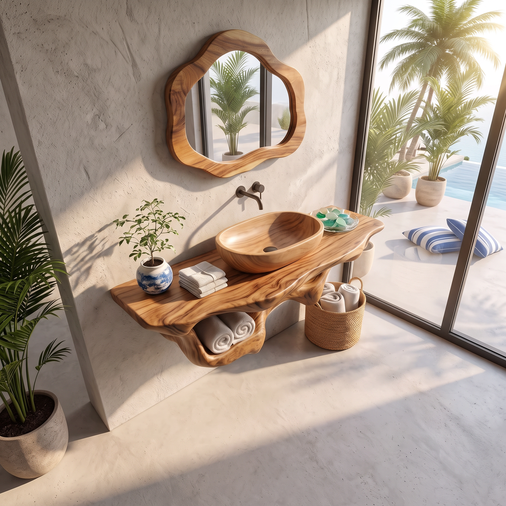 Mid-Century Live Edge Floating Bathroom Vanity Shelf - view 2