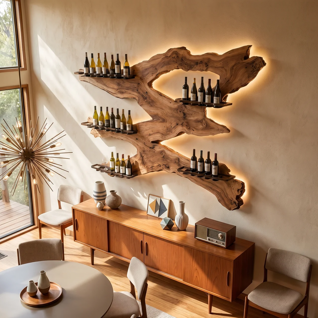 Handcrafted Monkeypod Wine Wall Rack for Kitchen and Home Bar - view 2