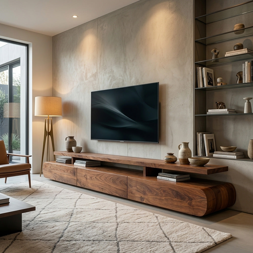 Low Profile Solid Wood TV Stand with Rounded Edges - view 2