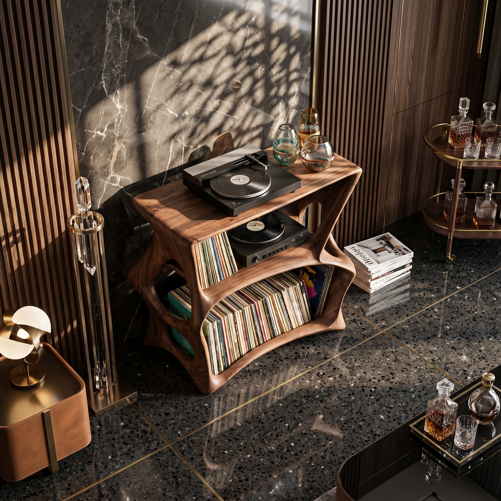 Farmhouse Natural Wood Record Stand for Cozy Living Rooms - view 2