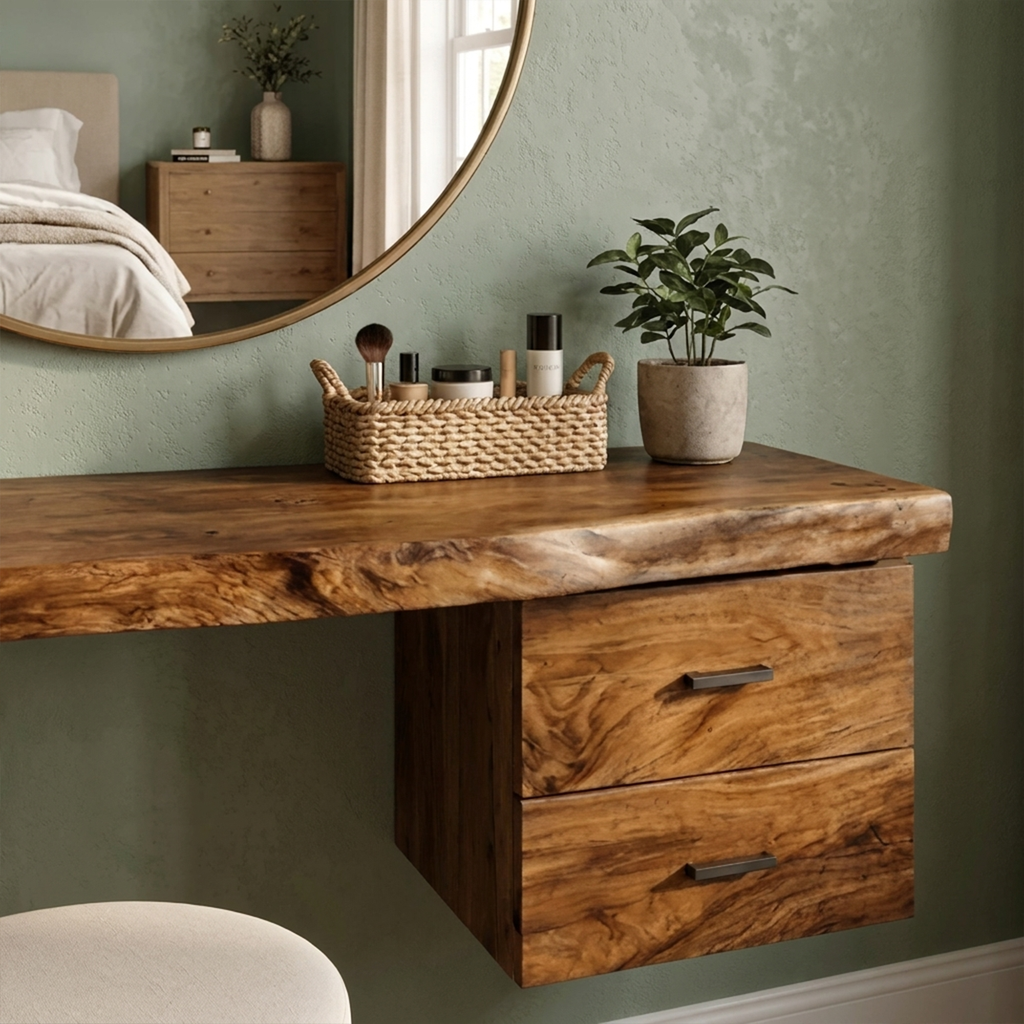 Floating Solid Wood Dressing Table with Drawer for Bedroom - view 8