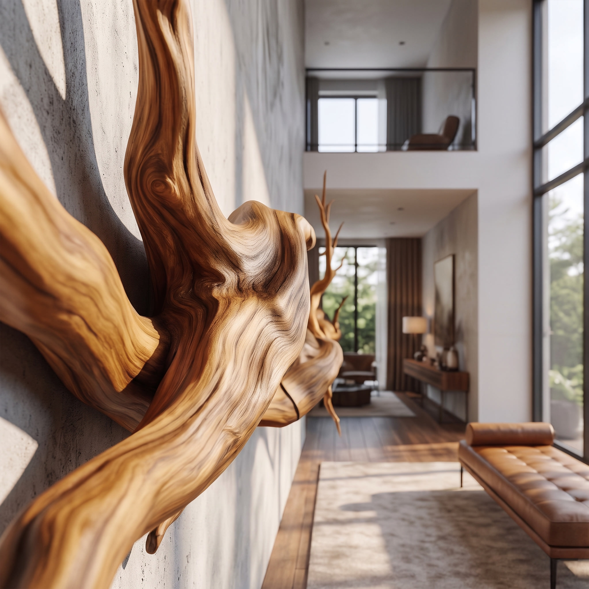 Natural Tree Root Solid Wood Wall Sculpture with Vine Form - view 8