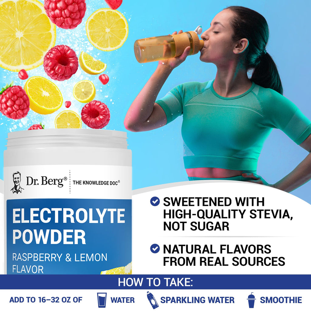 Dr. Berg Zero Sugar Hydration Keto Electrolyte Powder - Enhanced w/ 1000 mg of Potassium & Real Pink Himalayan Salt (NOT Table Salt) - Raspberry &