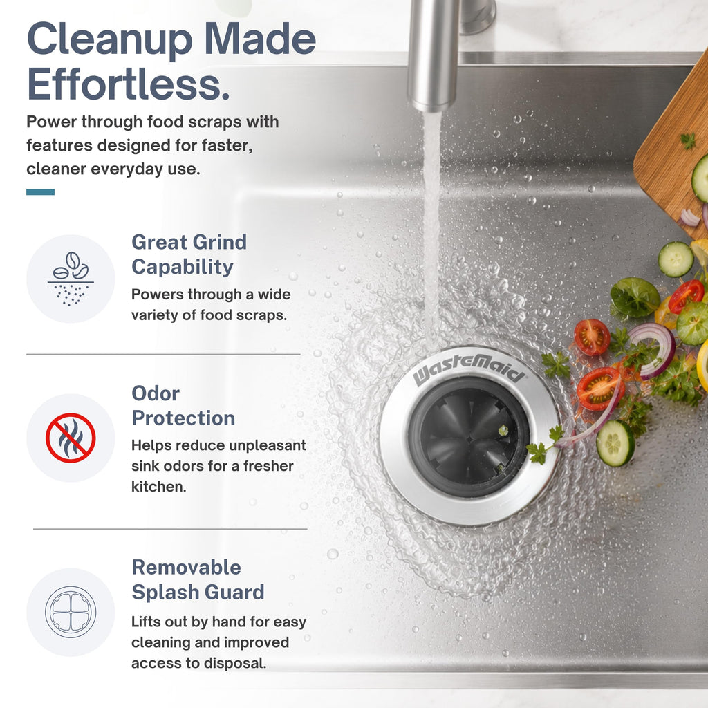 Waste Maid Garbage Disposal, Anti-Jam, Continuous Feed, 1/2 HP Economy