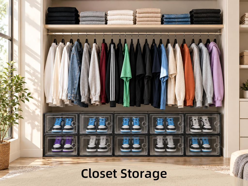 Kuject X-Large Shoe Storage Boxes 12 Pack, Clear Stackable Shoe Organizer