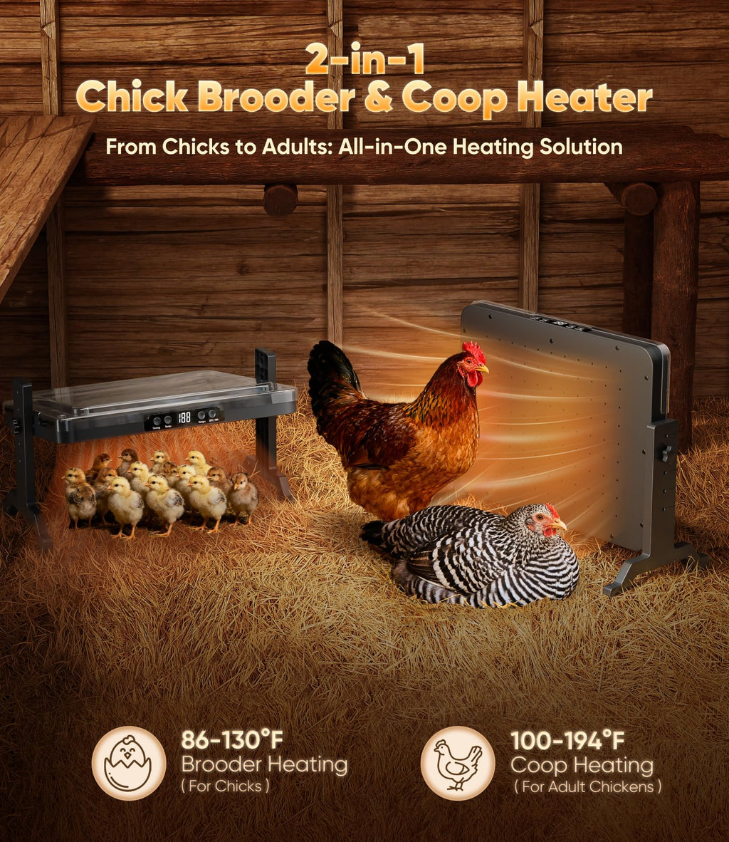 Smart Chicken Coop Heater, 200W Radiant Heat Panel, Adjustable Temp & Timer