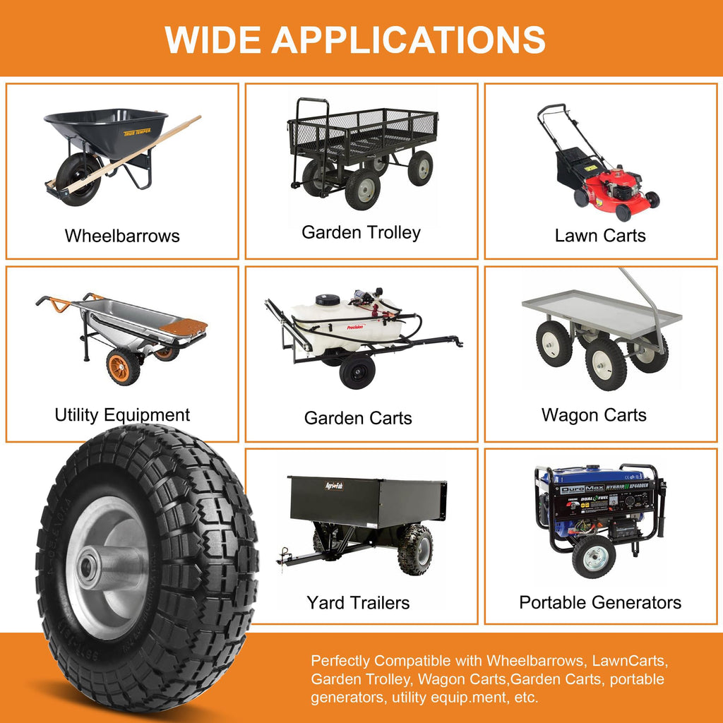 10" Solid Tires, 4.10/3.50-4 Tire and Wheel Flat Free, Gorilla Cart Tires Replacement, 4-Pack Solid Rubber Wheels with 5/8" Axle for Hand Trucks