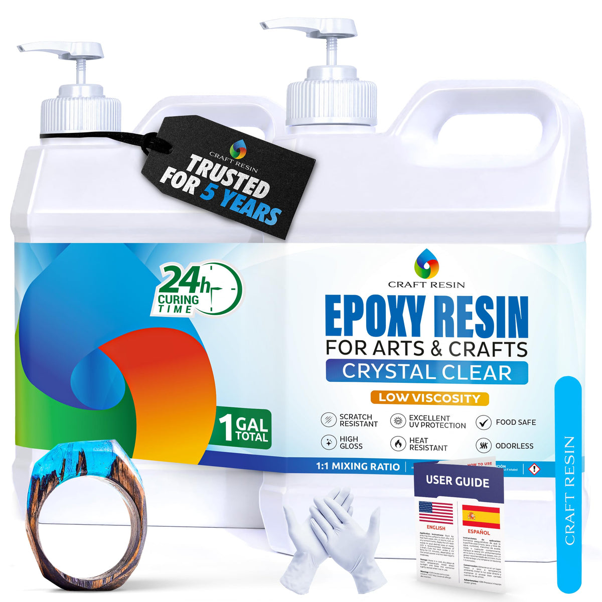Craft Resin Crystal Clear Epoxy Resin Kit, Low Odor, UV Resistant, 1 Gallon
