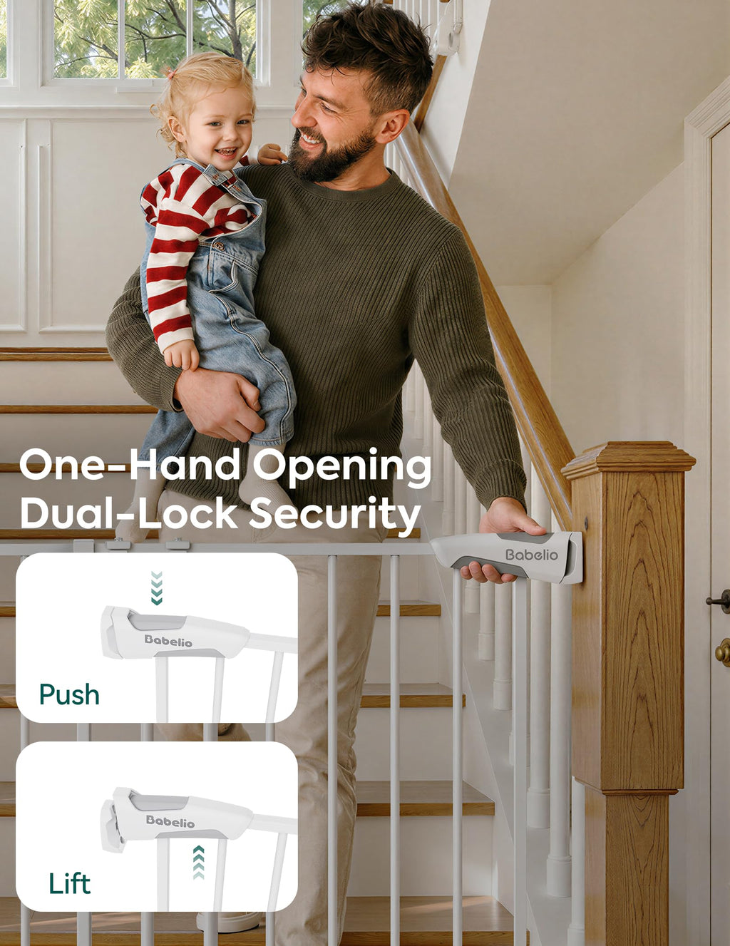 Babelio No Bottom Bar Baby Gate, 28" H x 26-43" W, White