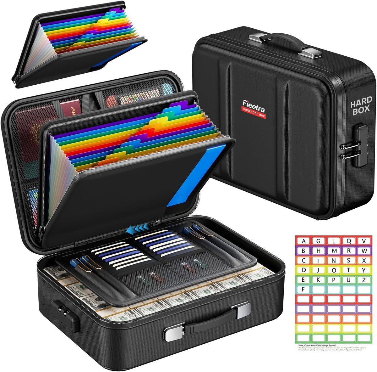 Fireproof Document Box with Lock, Hard Case Safe Box Water Resistant Document Organizer for Important Documents, Passports, Certificates & Cash