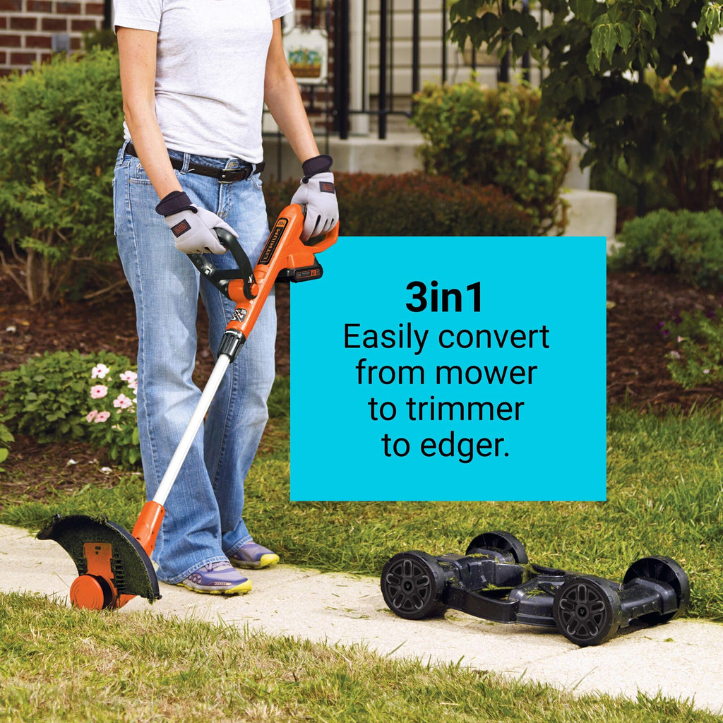 BLACK+DECKER Weed Eater, Lawn Edger and Cordless Lawn Mower 3 in 1 Combo, Includes (2) Batteries, Charger, 12 Inch Battery Powered String Trimmer and