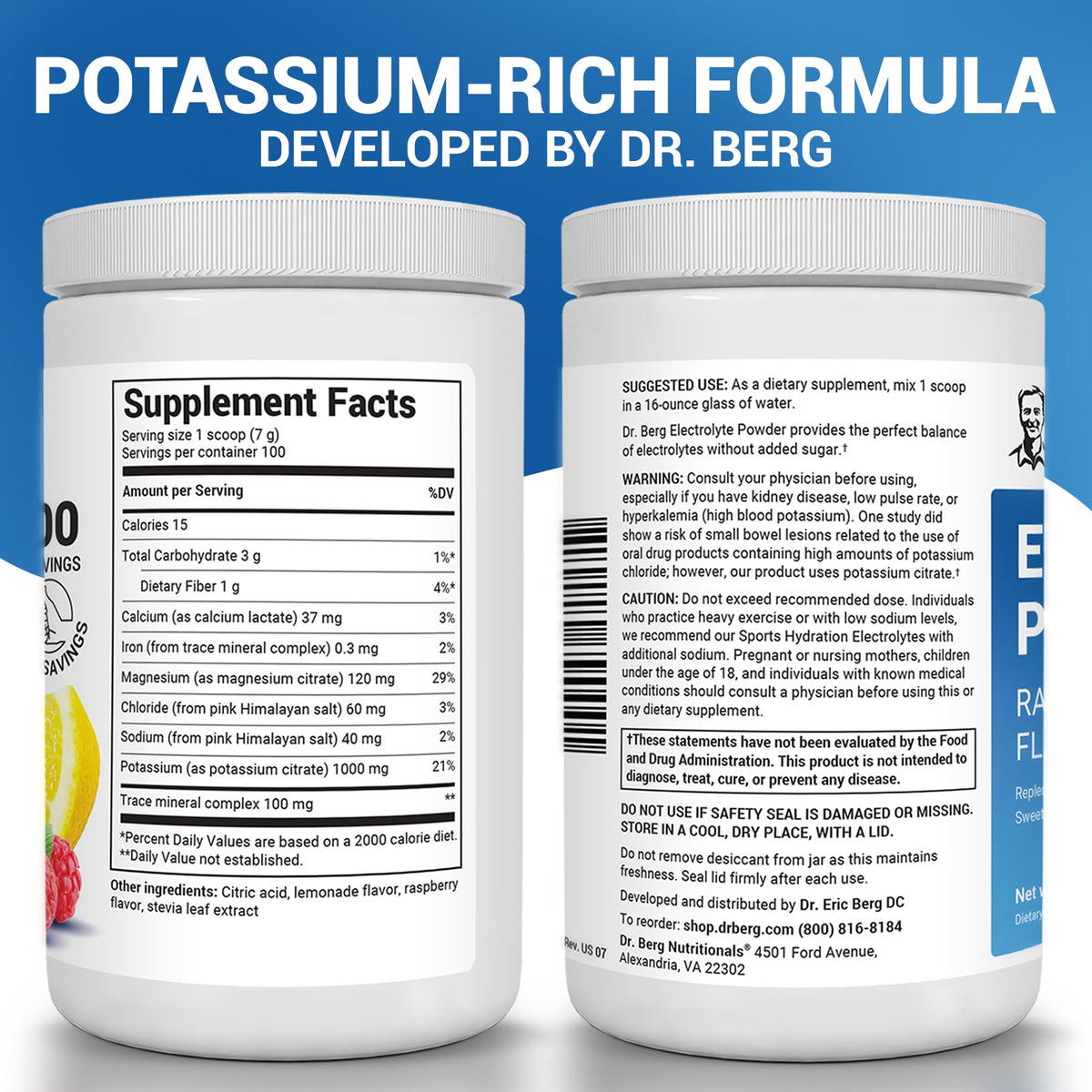 Dr. Berg Zero Sugar Hydration Keto Electrolyte Powder - Enhanced w/ 1000 mg of Potassium & Real Pink Himalayan Salt (NOT Table Salt) - Raspberry &