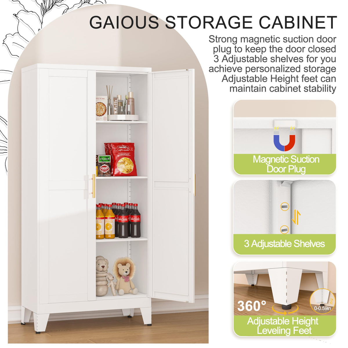 Metal Pantry Cabinet, Kitchen Pantry Storage Cabinets with 2 Door