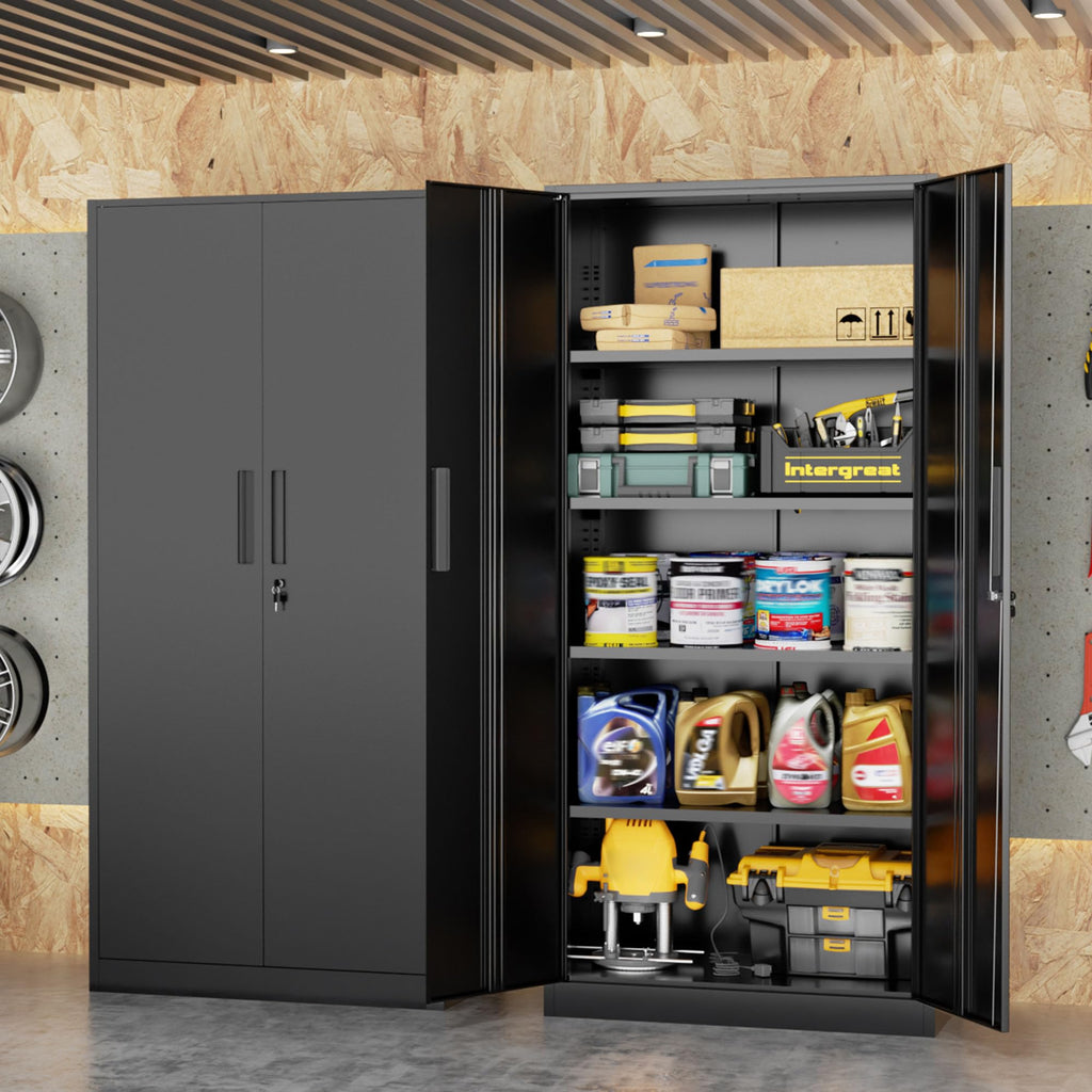 Black Metal Storage Cabinet, 72" Locking Steel Cabinets with 2 Door and 4 Adjustable Shelves, Tall Metal Cabinet for Home Office, Garage, Warehouse