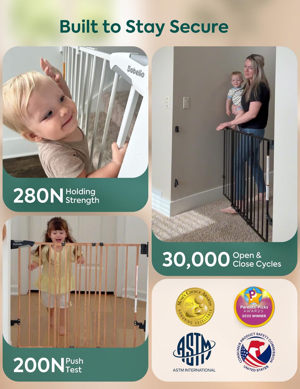 Babelio No Bottom Bar Baby Gate, 28" H x 26-43" W, White