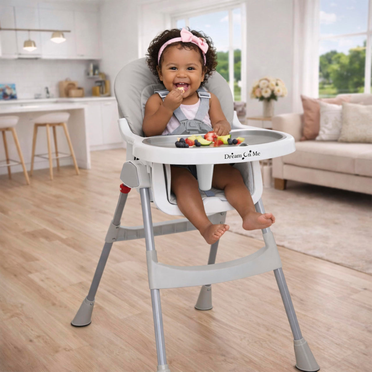 Dream On Me TableTalk 2-in-1 Convertible High Chair, 5-Point Harness, Gray