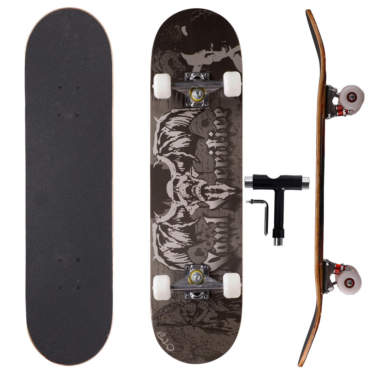 31 Inch Complete Skateboard for Beginners, Kids, Teens & Adults, Cartoon Double Kick 9-Layer Maple Deck,97A PU Wheels, Fully Assembled for Skate Park