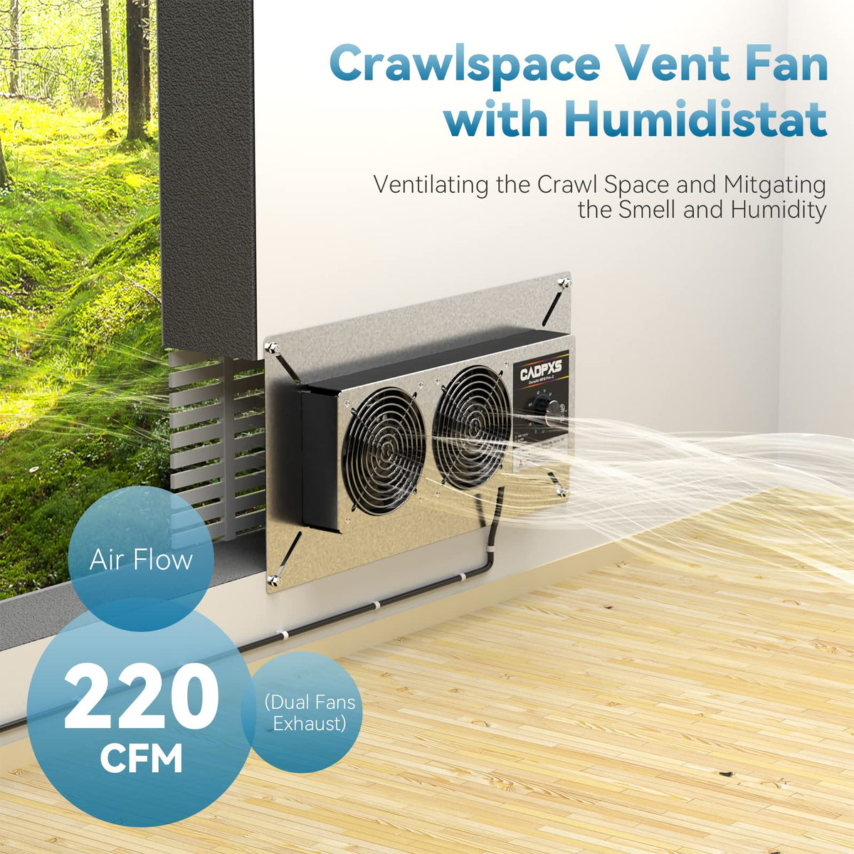 CADPXS Crawlspace Ventilation Fan, Crawlspace Fan Vent with Humidistat