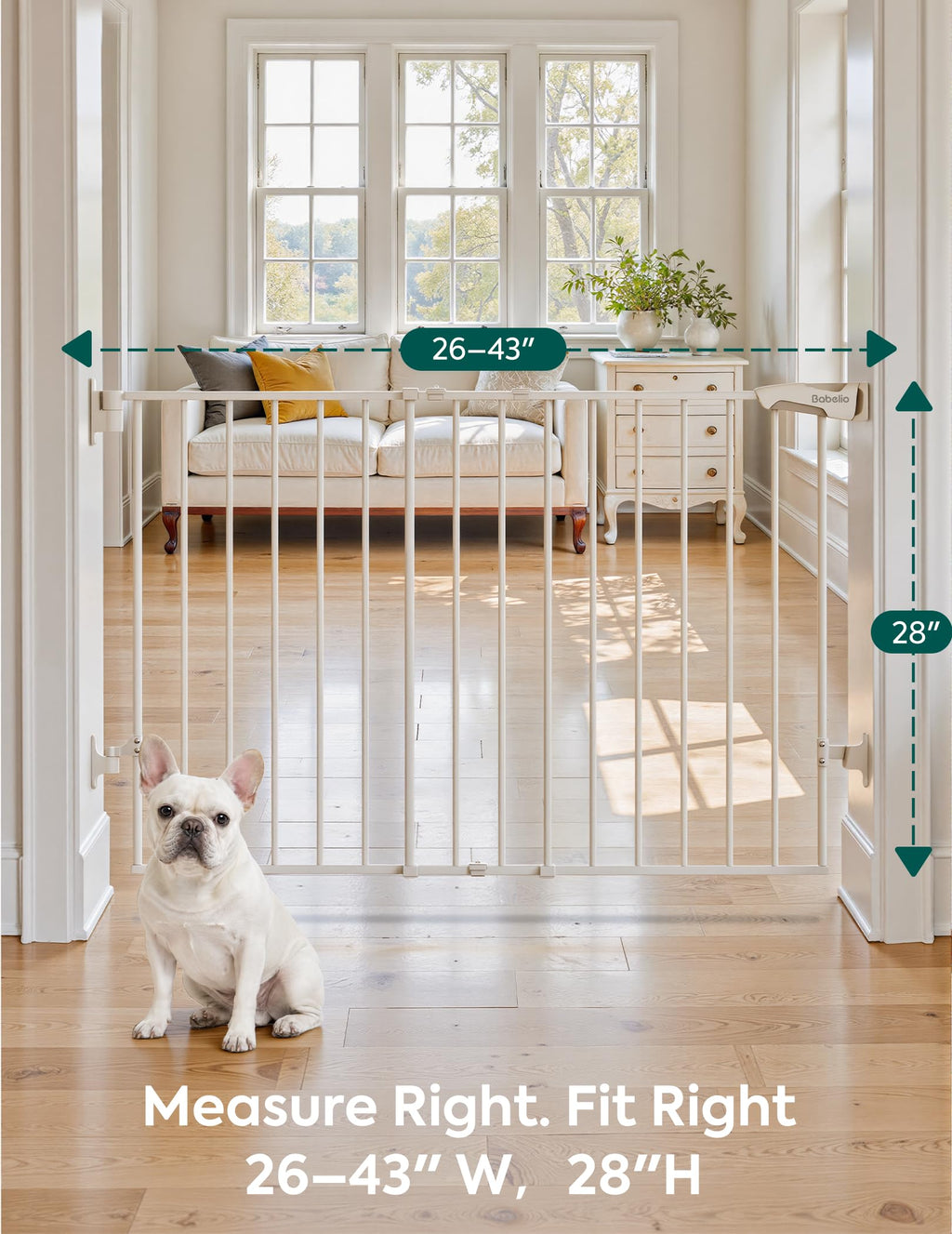 Babelio No Bottom Bar Baby Gate, 28" H x 26-43" W, White