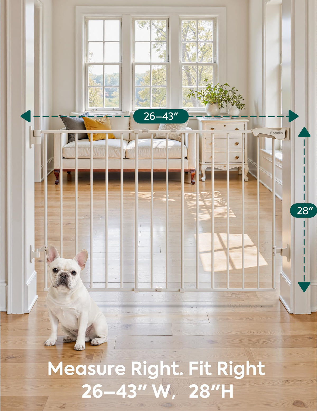 Babelio No Bottom Bar Baby Gate, 28" H x 26-43" W, White