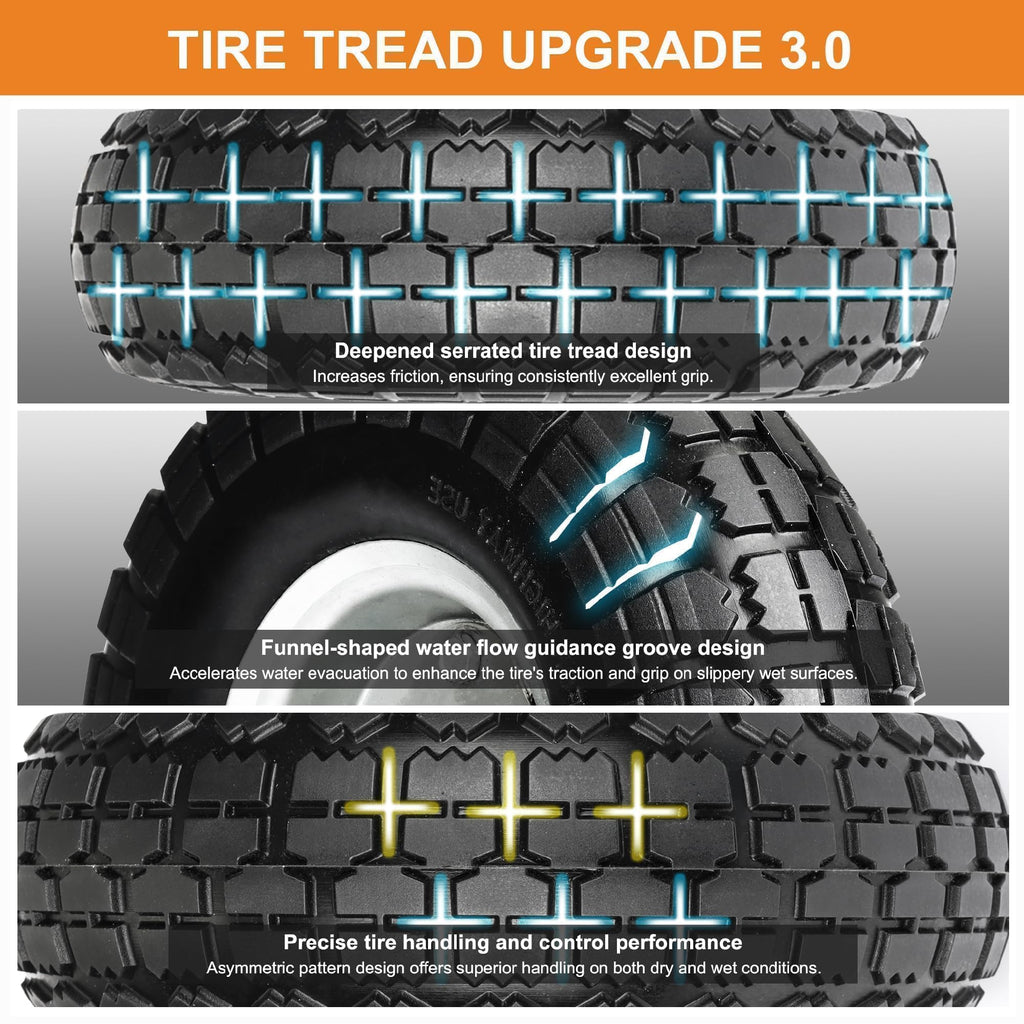 10" Solid Tires, 4.10/3.50-4 Tire and Wheel Flat Free, Gorilla Cart Tires Replacement, 4-Pack Solid Rubber Wheels with 5/8" Axle for Hand Trucks