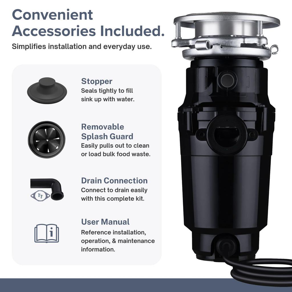 Waste Maid Garbage Disposal, Anti-Jam, Continuous Feed, 1/2 HP Economy