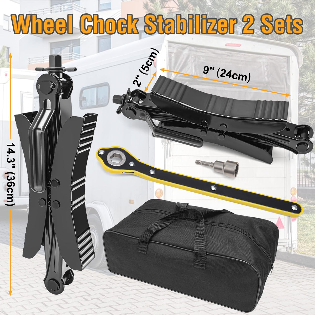 Lezcufer Camper Wheel Chock Stabilizer 2 Sets for RV Travel Trailer Heavy Duty X-Shaped RV Stabilizer Wheel Chock Anti-Move Tire Wheel Chock