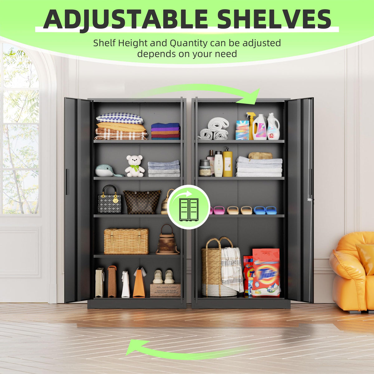 Black Metal Storage Cabinet, 72" Locking Steel Cabinets with 2 Door and 4 Adjustable Shelves, Tall Metal Cabinet for Home Office, Garage, Warehouse