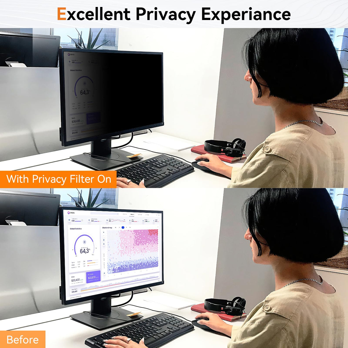 [2 Pack] 24 Inch Computer Privacy Screen Filter for 16:9 Widescreen Monitor