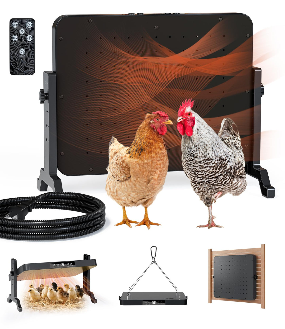 Smart Chicken Coop Heater, 200W Radiant Heat Panel, Adjustable Temp & Timer