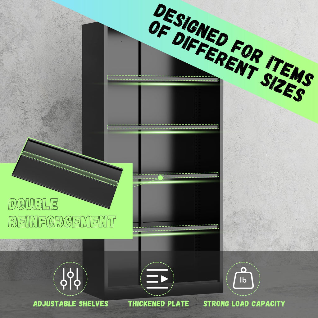Black Metal Storage Cabinet, 72" Locking Steel Cabinets with 2 Door and 4 Adjustable Shelves, Tall Metal Cabinet for Home Office, Garage, Warehouse