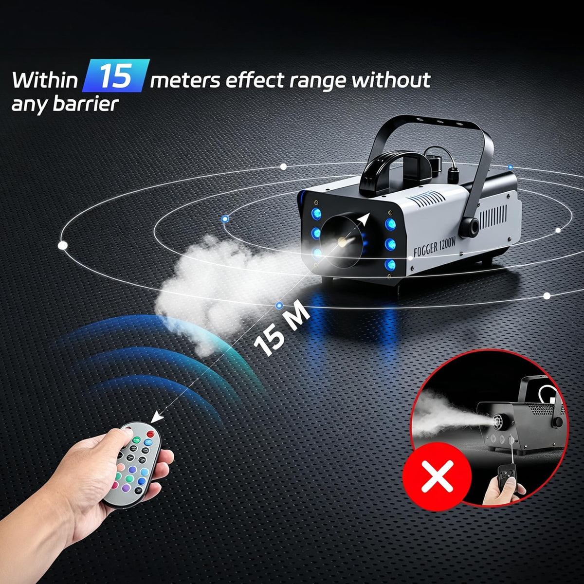 1200W Fog Machine, Halloween Smoke Machine with 14 Color Lights Effect