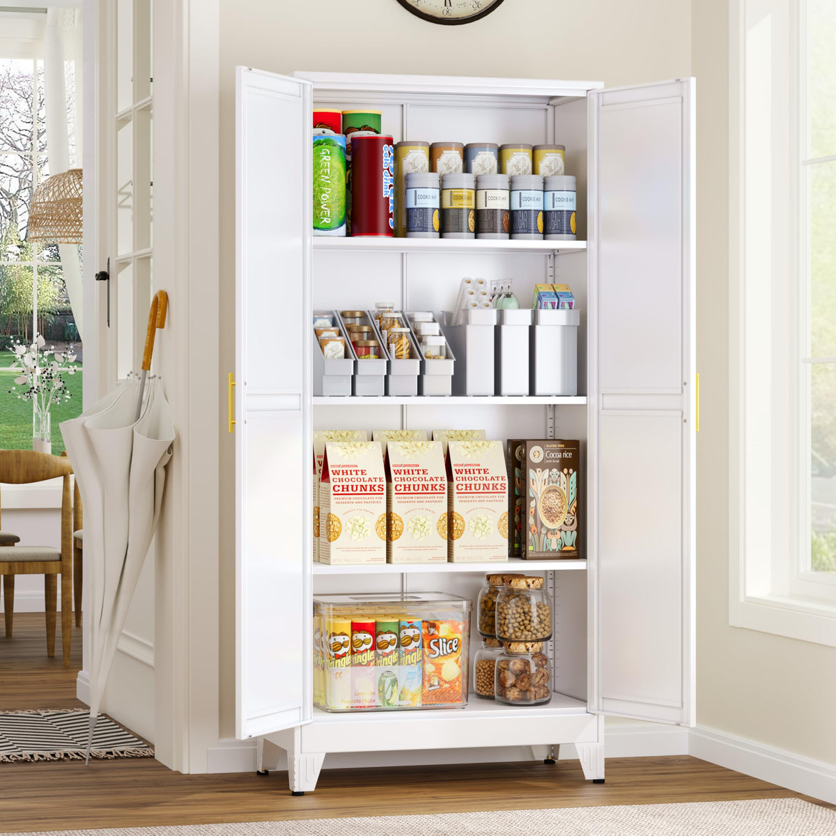 Metal Pantry Cabinet, Kitchen Pantry Storage Cabinets with 2 Door