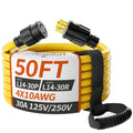 PlugSaf 50FT 30 Amp Generator Cord 4 Prong, 10AWG 125/250V 3750/7500W STW