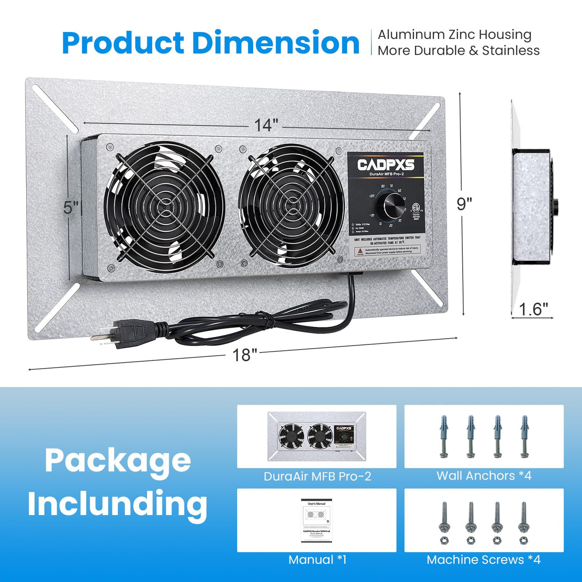 CADPXS Crawlspace Ventilation Fan, Crawlspace Fan Vent with Humidistat