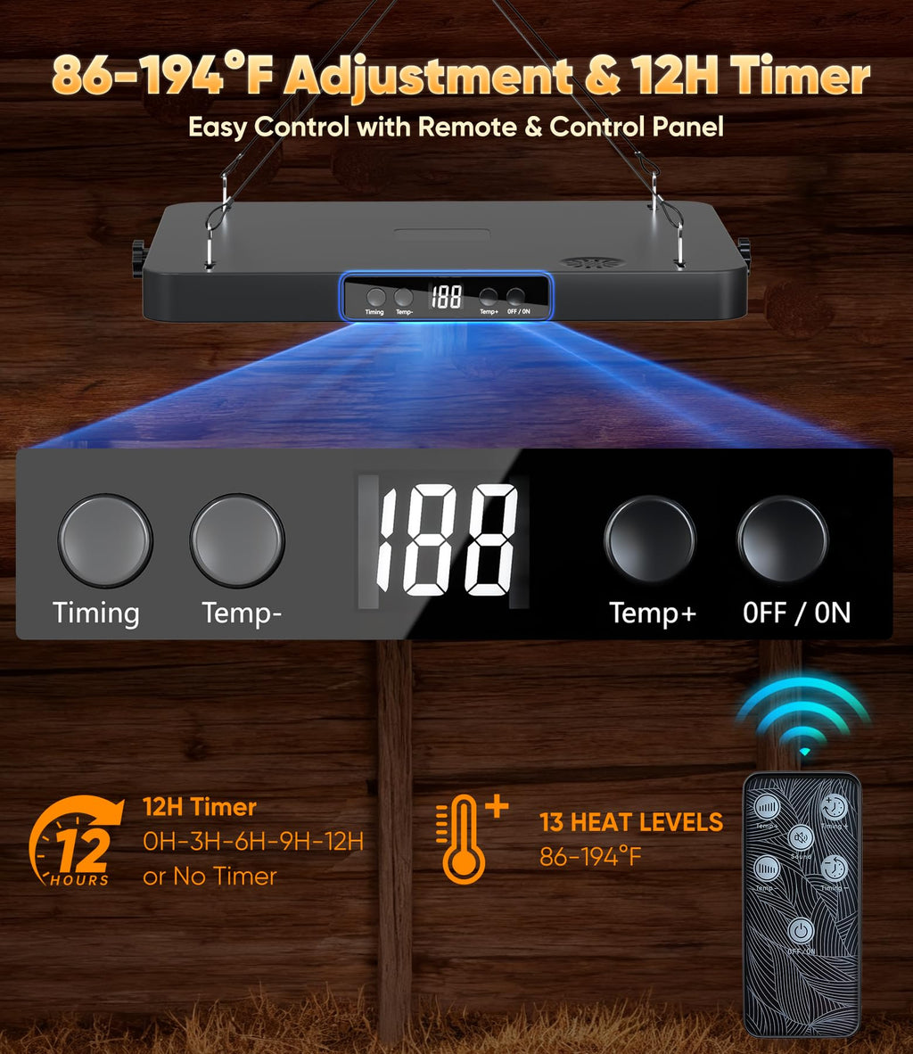 Smart Chicken Coop Heater, 200W Radiant Heat Panel, Adjustable Temp & Timer
