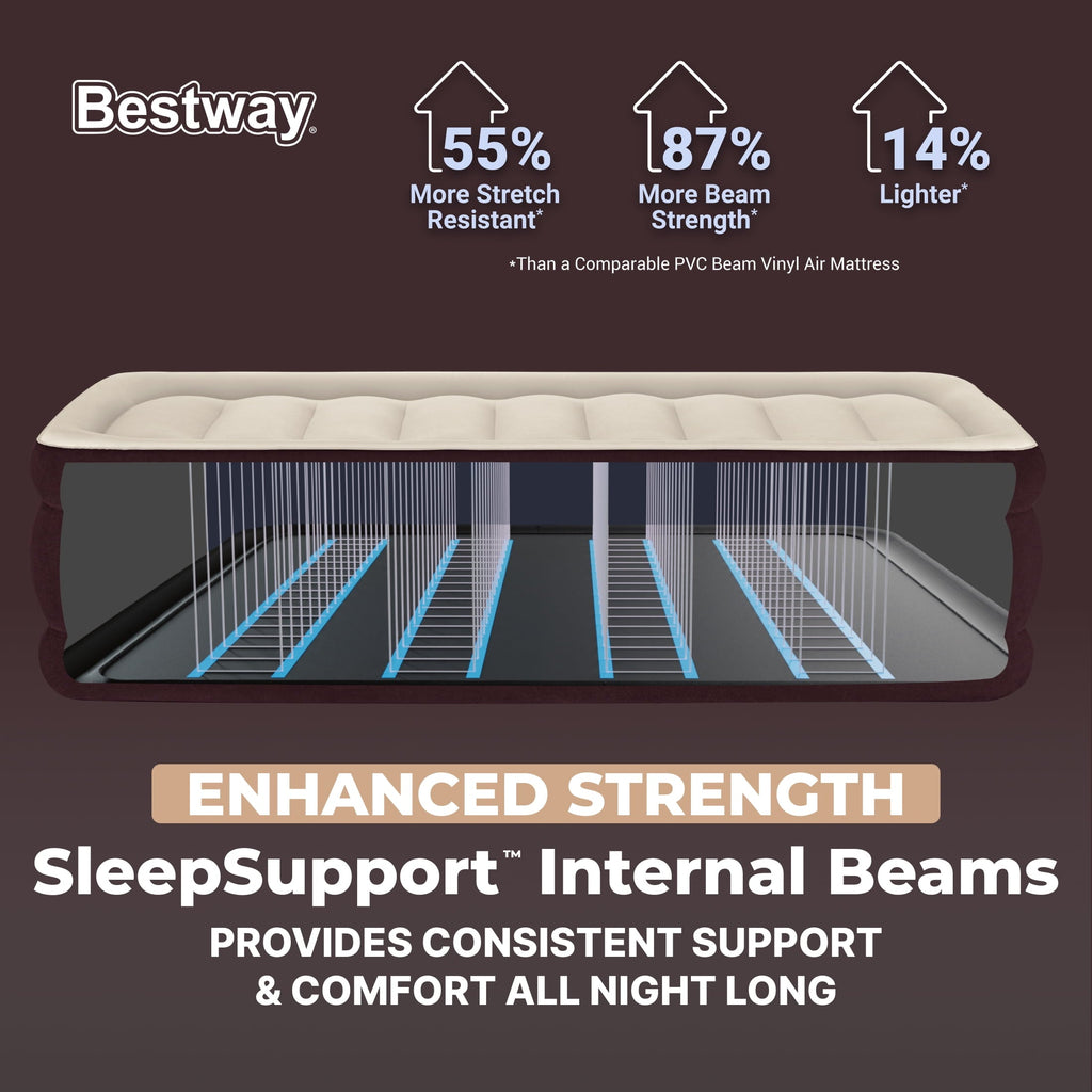 Bestway Maroon SleepSupport Premium Air Mattress Twin 20” with Built-in AC Pump