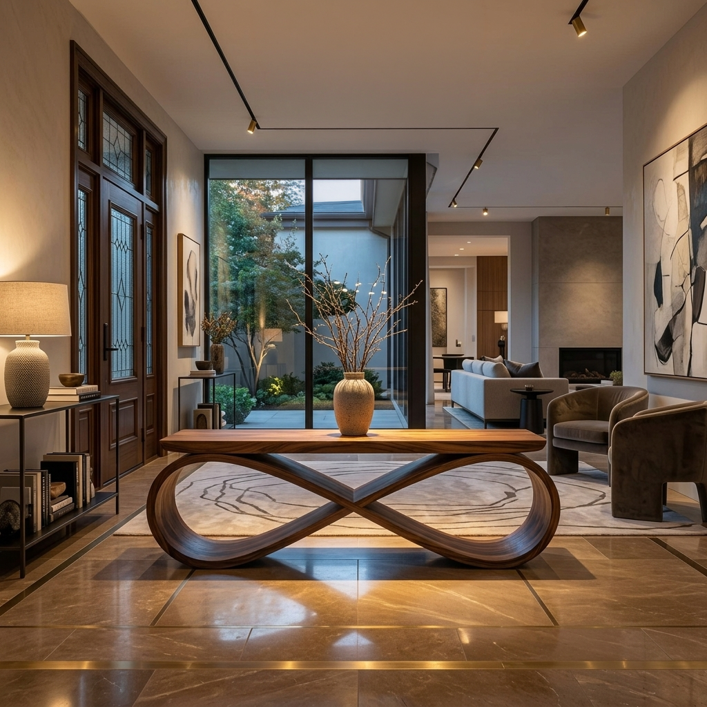 Infinity Loop Sculptural Solid Wood Bench for Entryway - view 2