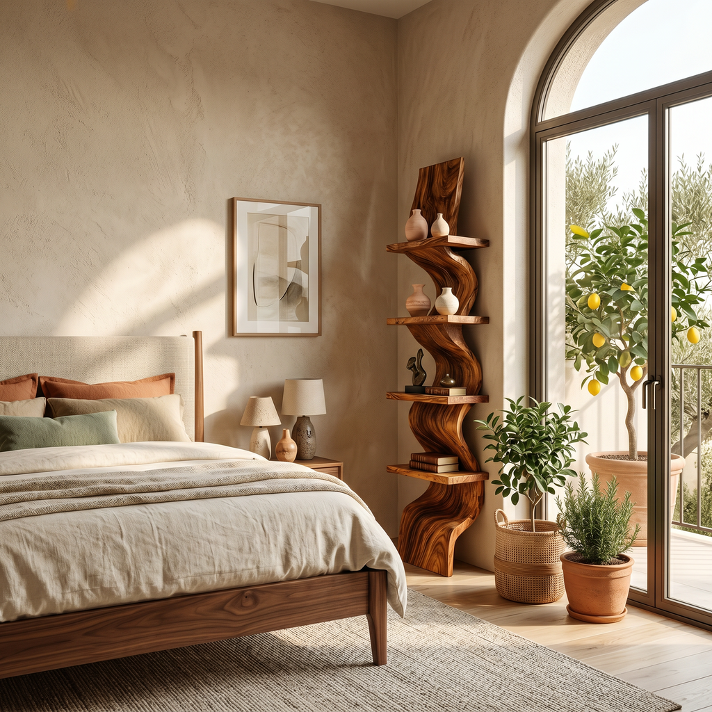 Curved Wave Solid Wood Floating Shelf with Central Spine - view 2