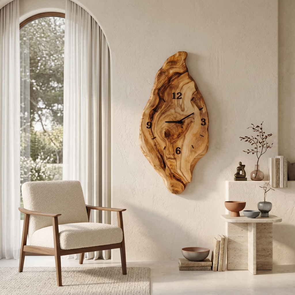 Rustic Live Edge Solid Wood Wall Clock for Bedroom Walls - view 3