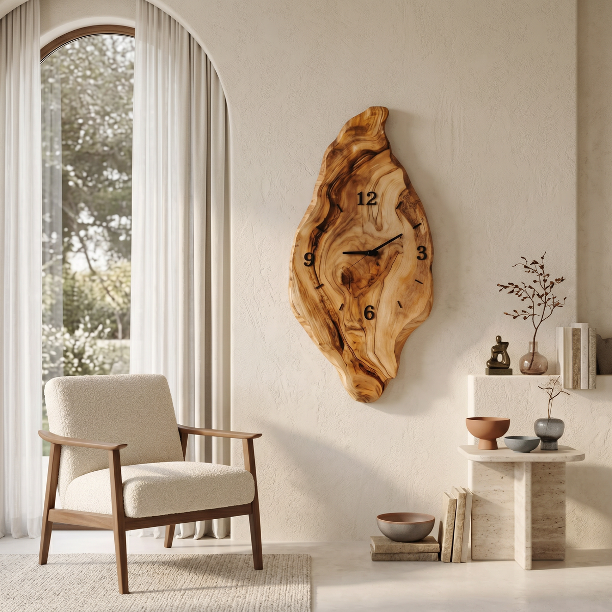 Rustic Live Edge Solid Wood Wall Clock for Bedroom Walls - view 3