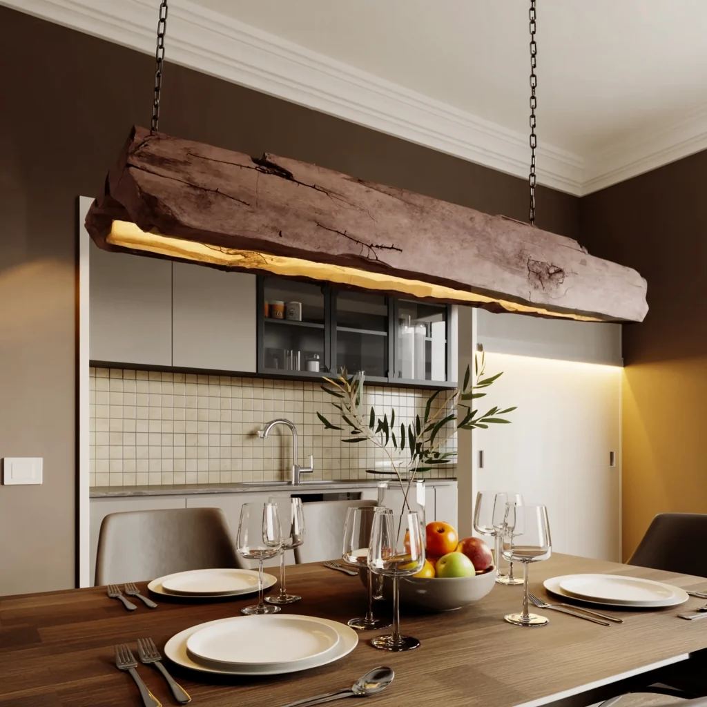 Rustic Solid Wood Log Beam Pendant Light for Kitchen Island - view 3
