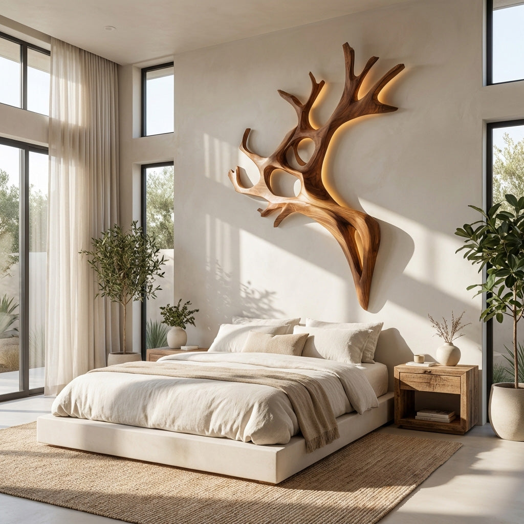 Sculptural Solid Wood Branch Wall Light with Warm Backlighting - view 3