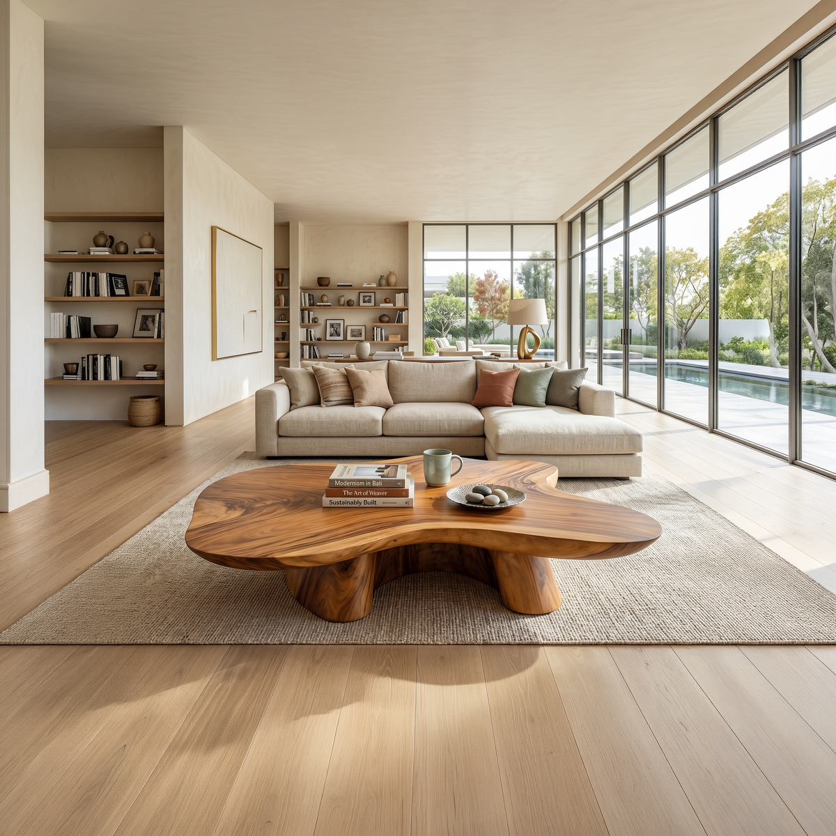 Farmhouse Solid Wood Coffee Table with Oiled Natural Finish - view 3