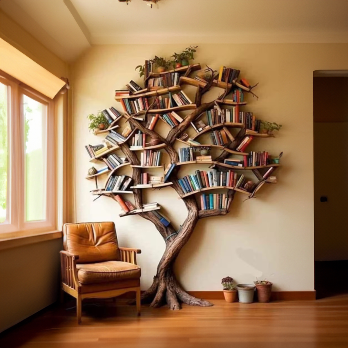 Carved Solid Wood Tree Branch Bookshelf for Feature Walls - view 2